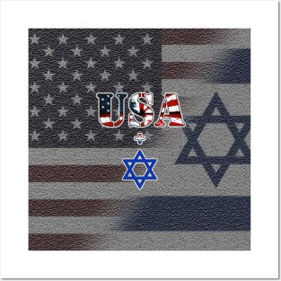 USA + Israel on Stylized, Blended Flag Background Posters and Art